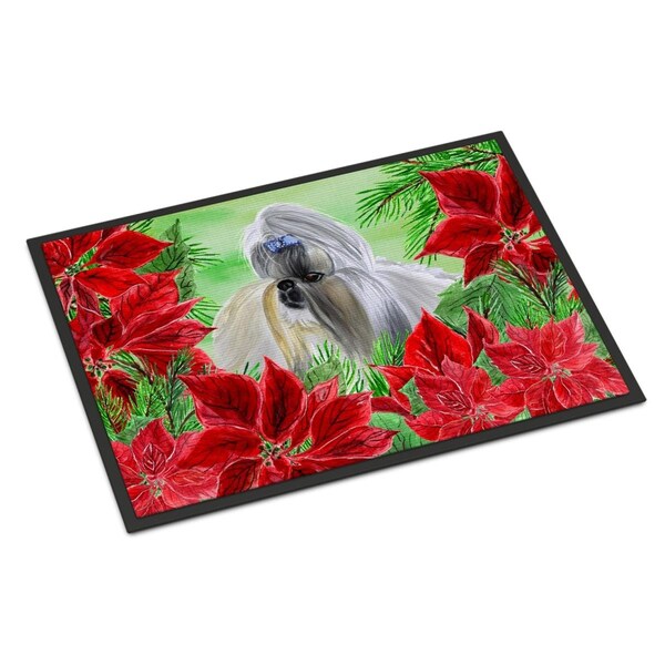 Carolines Treasures Shih Tzu Poinsettas Indoor or Outdoor Mat, 24 x 36 in. CK1314JMAT - main